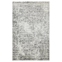 Tapis à motifs floraux transitionnels noués à la main gris 5 x 8