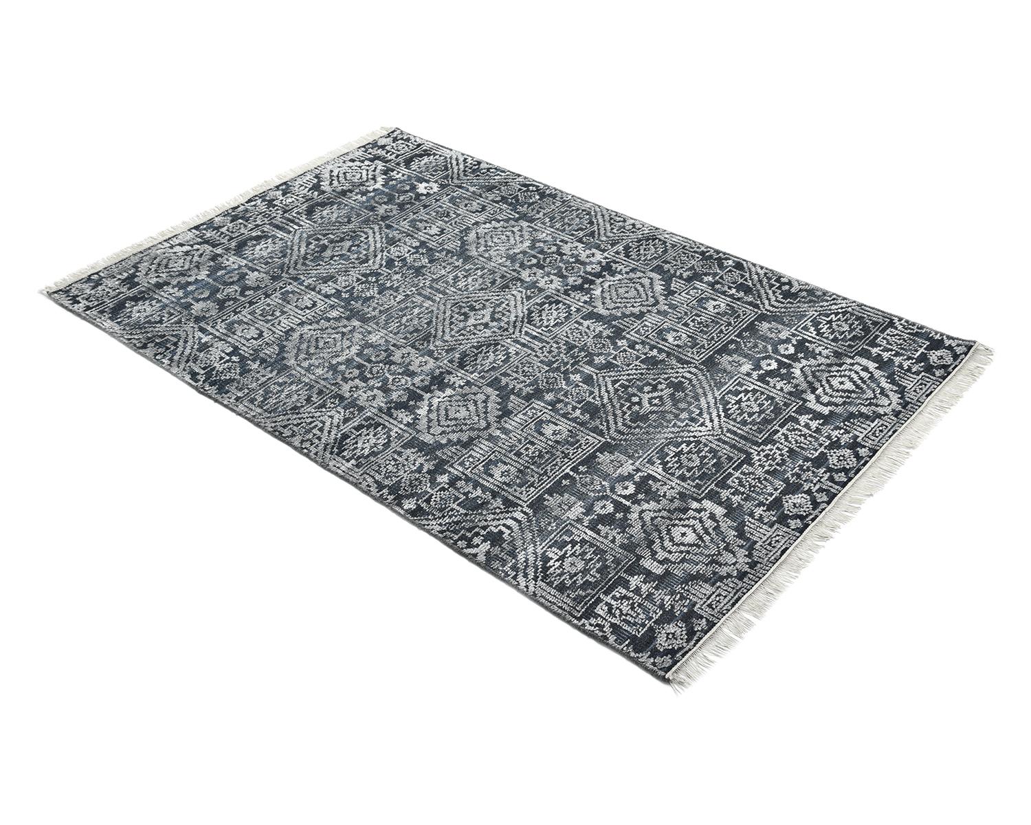 Solo Rugs Transitional Geometric Hand-Knotted Blue Area Rug For Sale 1
