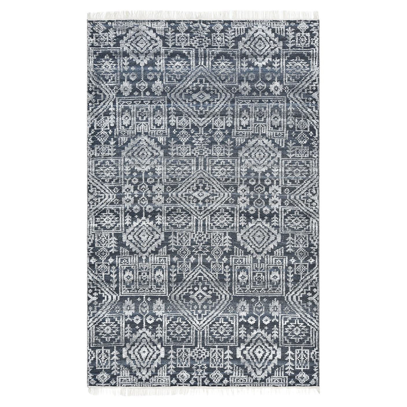 Solo Rugs Transitional Geometric Hand-Knotted Blue Area Rug For Sale