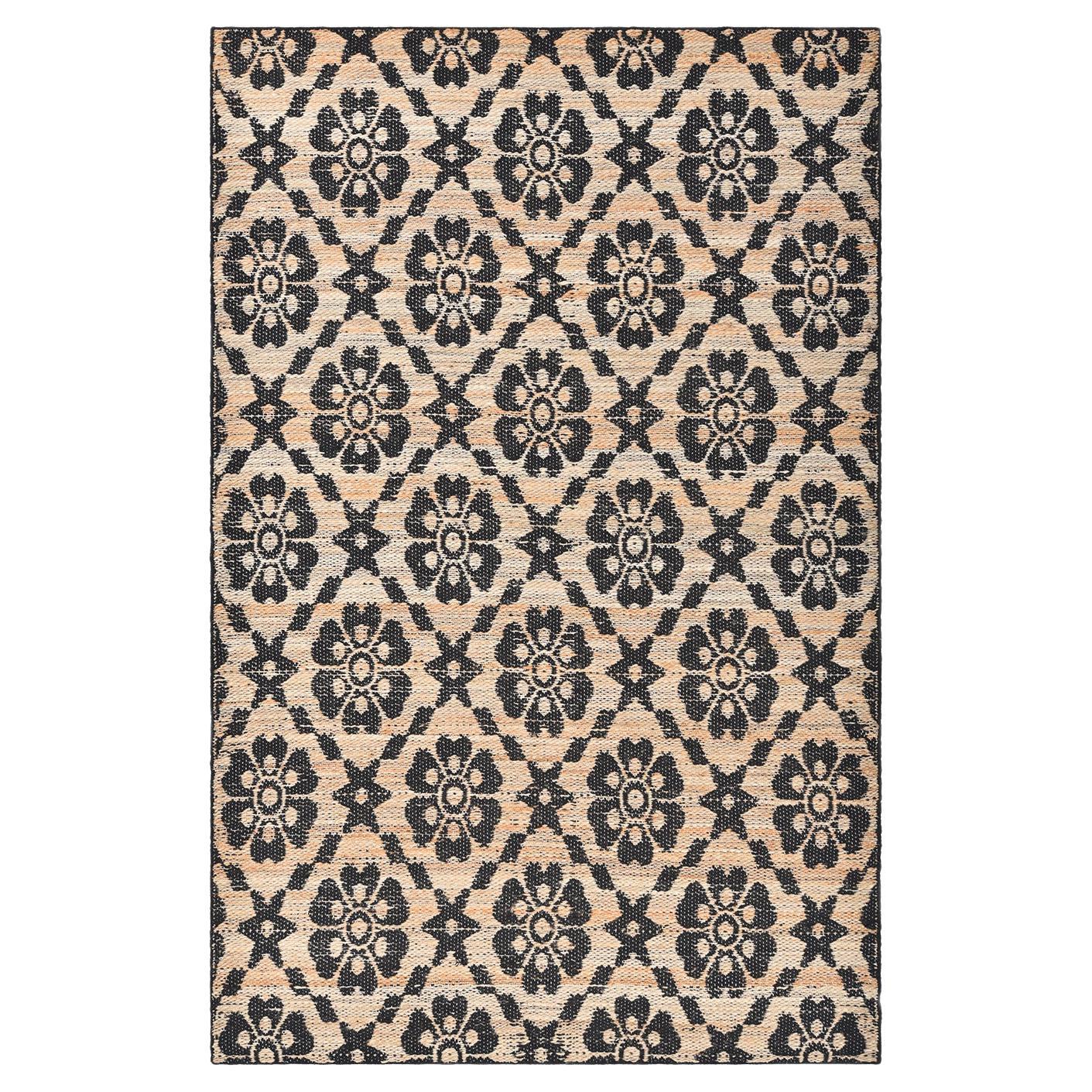 Tapis de zone transitionnel en jute à fleurs tissé à la main marron 5 x 8