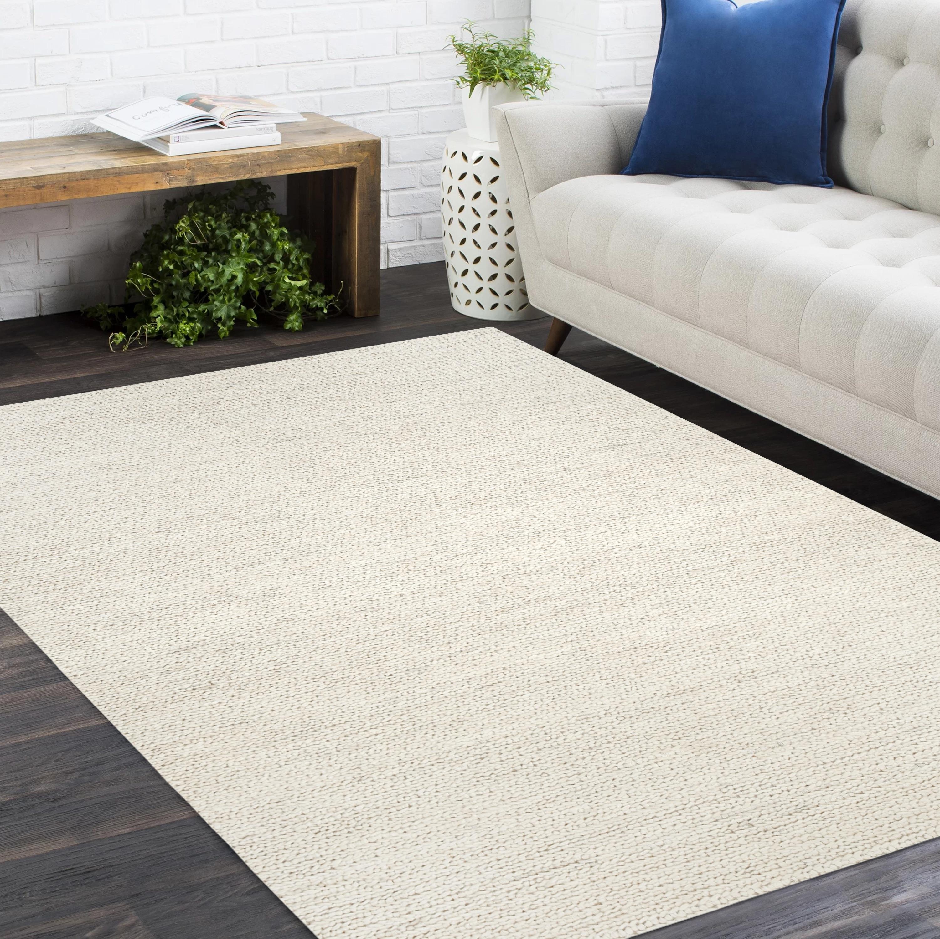 Contemporary Solid Hand Made Beige Area Rug 8' 0