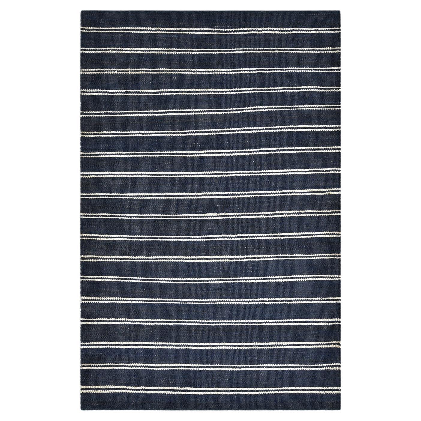 Solo Rugs Transitional Jute Striped Hand Woven Blue Area Rug For Sale