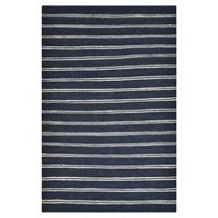 Solo Rugs Transitional Jute Striped Hand Woven Blue Area Rug