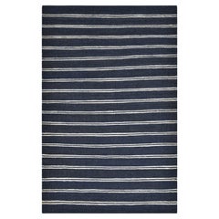 Transitional Jute gestreifter handgewebter blauer 5 x 8 Teppich