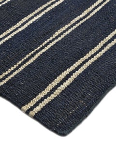 Solo Rugs Transitional Jute Striped Hand Woven Blue Area Rug
