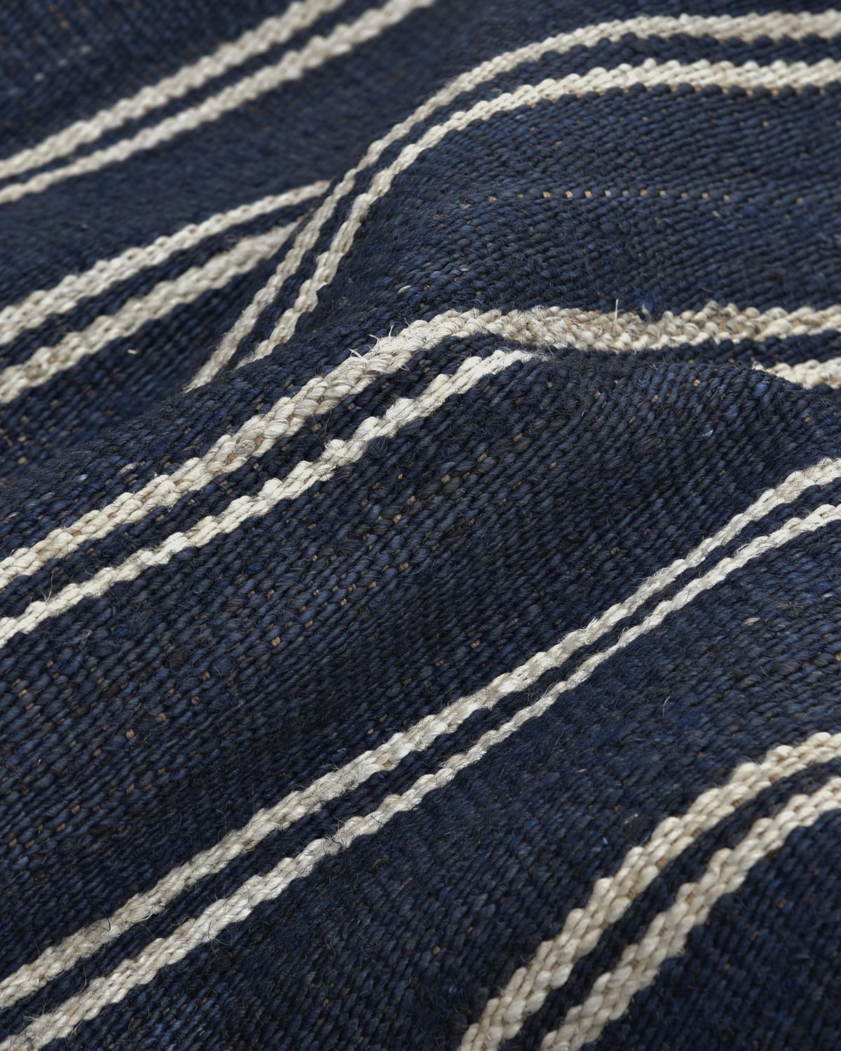 Cotton Solo Rugs Transitional Jute Striped Hand Woven Blue Area Rug For Sale