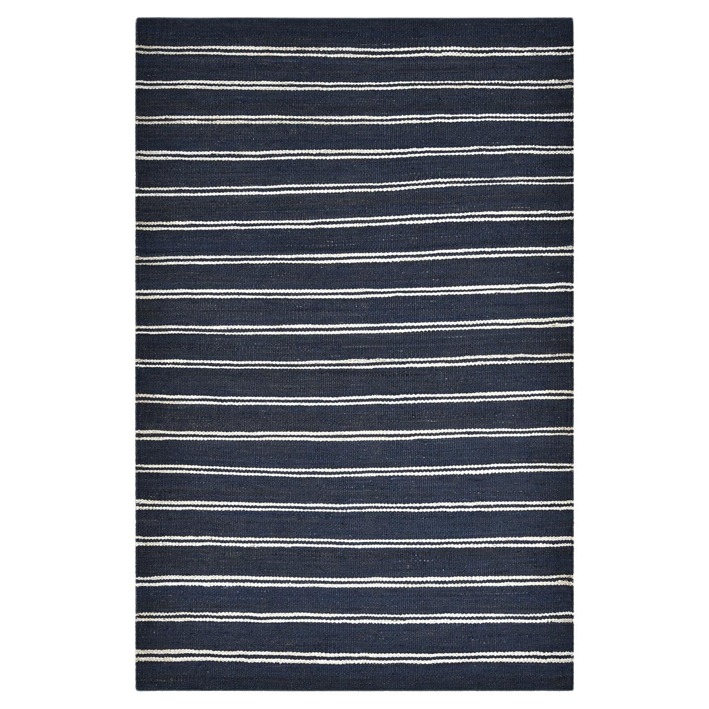 Solo Rugs Tapis de sol transitionnel en jute rayé, tissé à la main, bleu