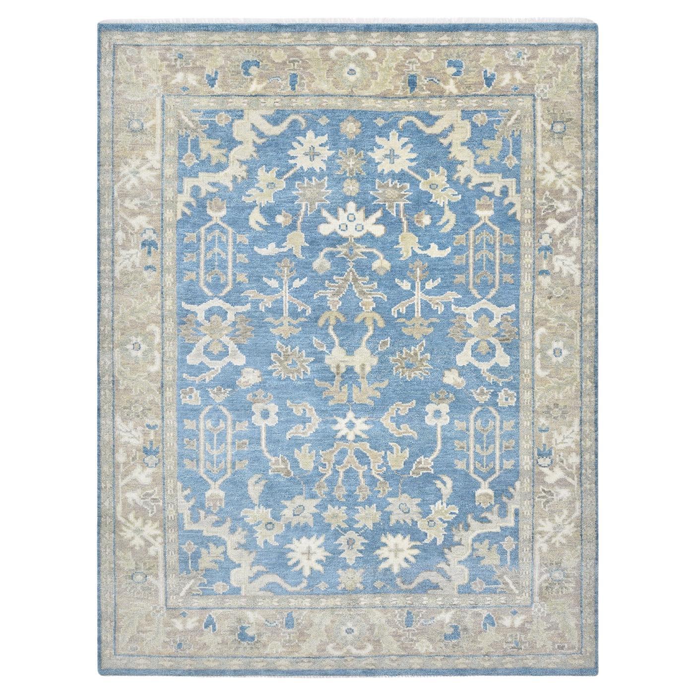 Tapis transitionnel Oriental noué à la main bleu 8 x 10 Tapis Solo