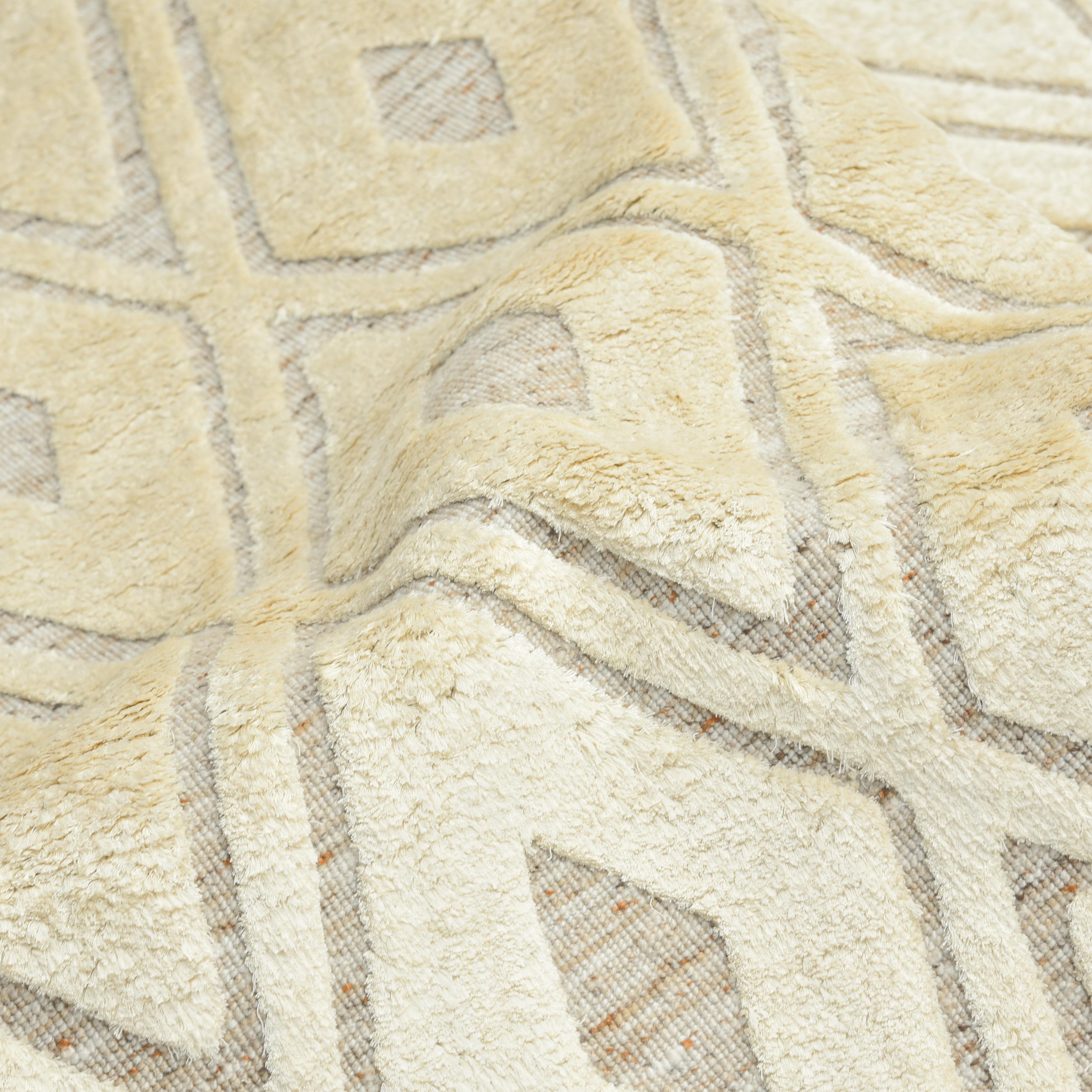 Cotton Solo Rugs Tribal Hand Loom Beige Area Rug For Sale