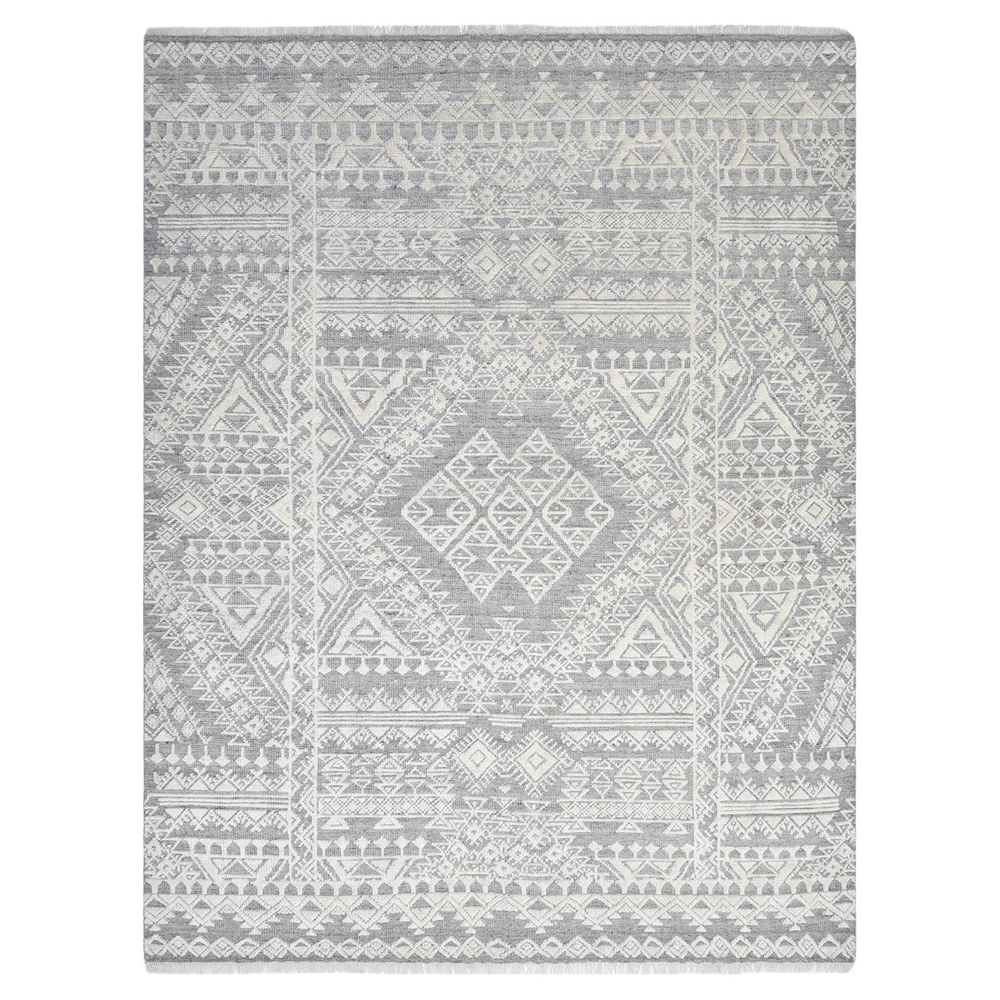Solo Rugs Tribal Oriental Hand Knotted Ivory Area Rug For Sale