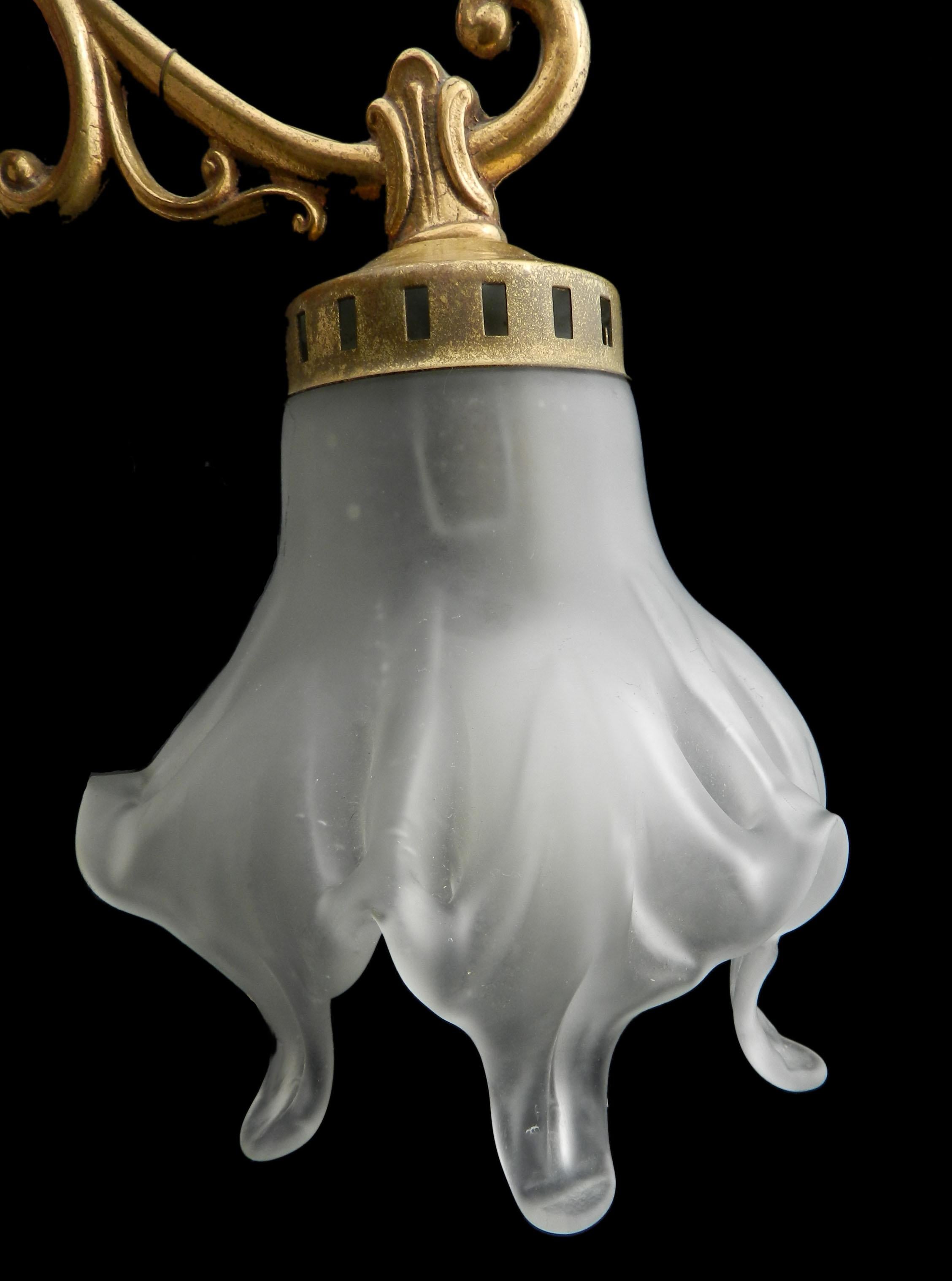 French Solo Wall Light Sconce Glass Shade Louis XV Revival, Mid 20th Century For Sale