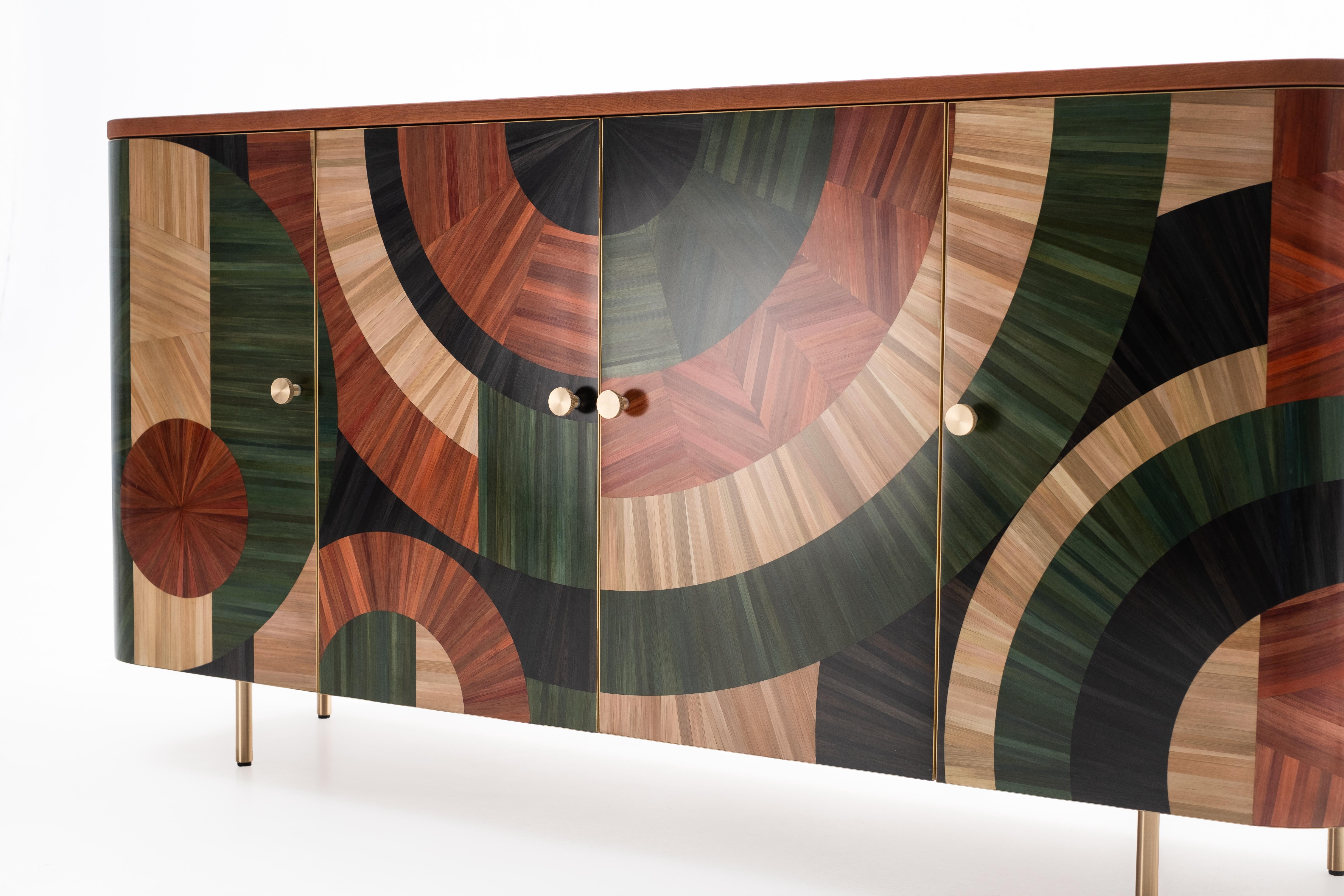 Solomia Stroh Einlegearbeit Art Deco Holz Schrank Grün Orange Schwarz von RUDA Studio im Angebot 7