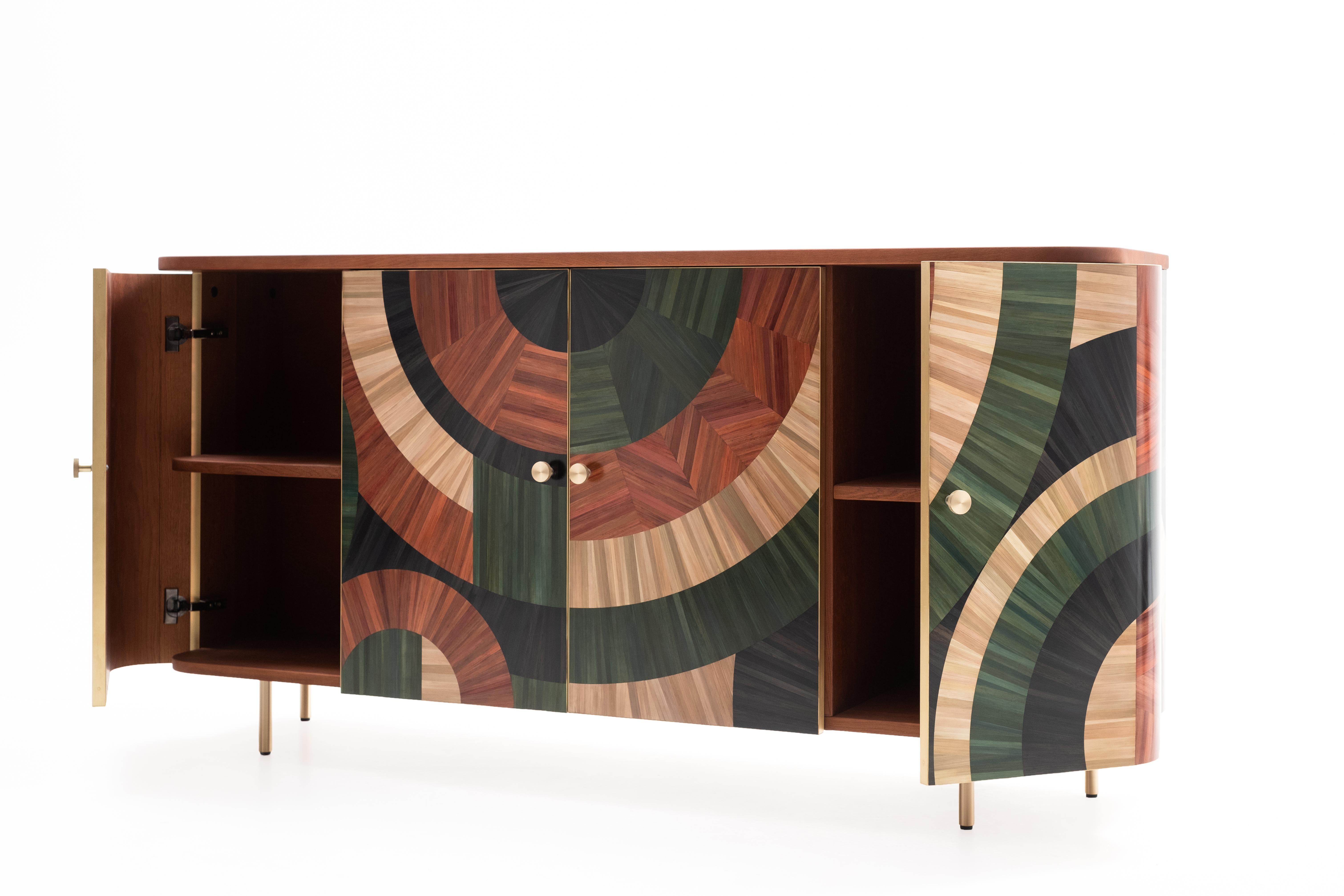 Solomia straw Marquetry Art Deco oakwood cabinet green orange black natural colors by RUDA Studio

The cabinet Solomia is inspired by the fertility of our land. The ornament is made in the ancient straw Marquetry technique in orange, green, black