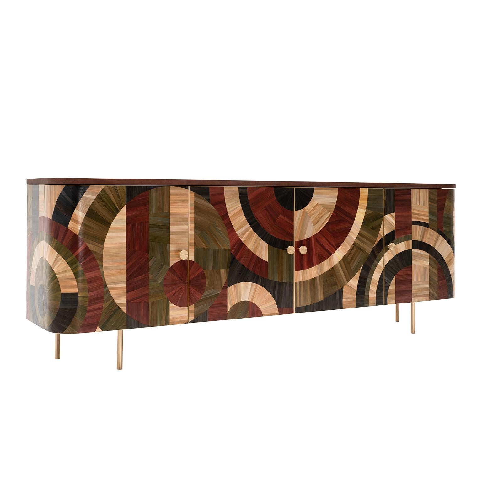 Solomia Straw Marquetry Art Deco Wood Cabinet Red Wine Olive Black Natural by RUDA Studio

The cabinet Solomia is inspired by the fertility of our land. The ornament is made in the ancient straw marquetry technique in wine, olive, black soil, and