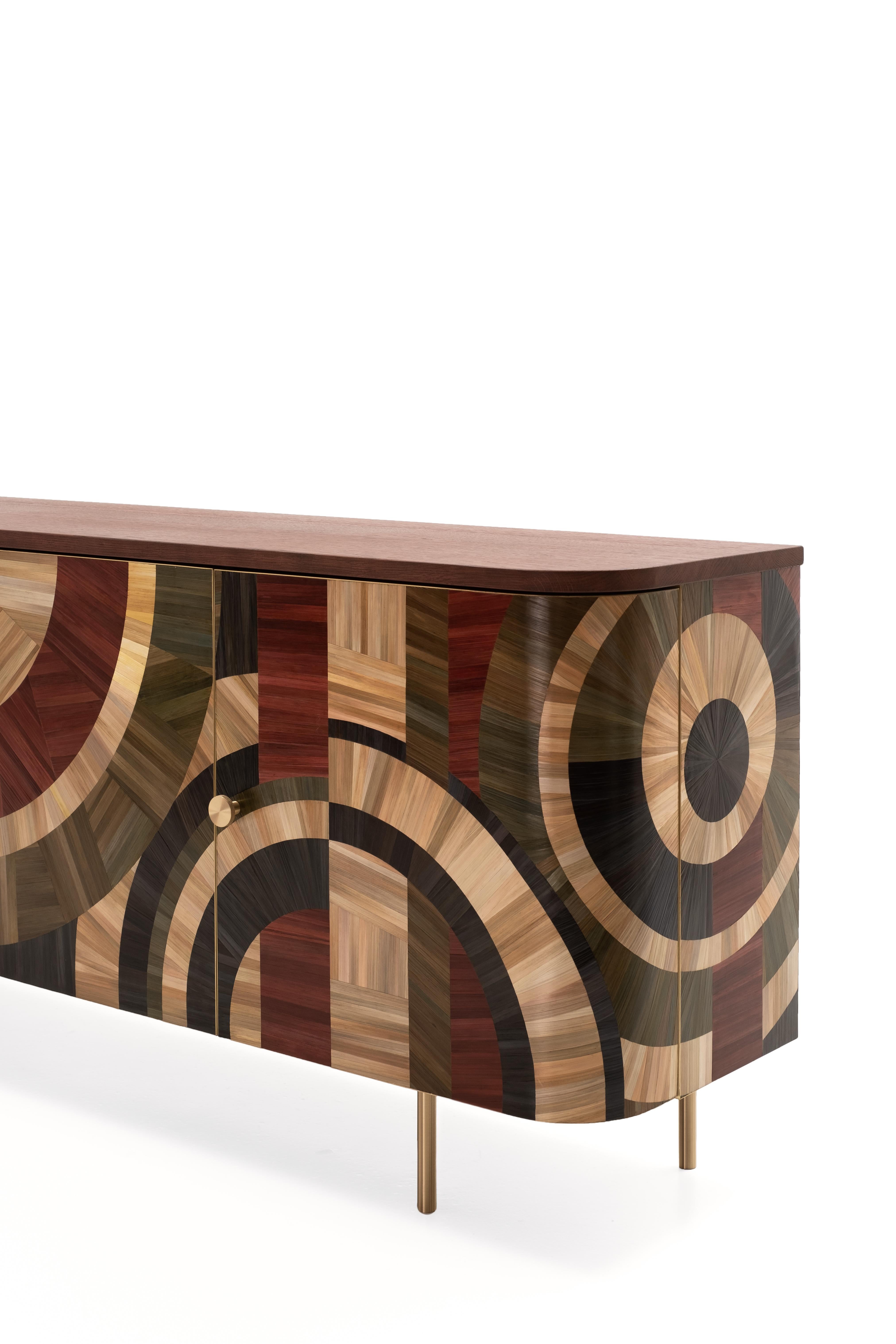Incrusté Cabinet Art Déco en bois marqueterie de paille Rouge Vin Olive Noir, RUDA Studio en vente