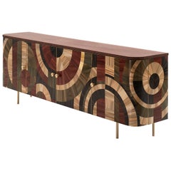 Cabinet Art Déco en bois marqueterie de paille Rouge Vin Olive Noir, RUDA Studio