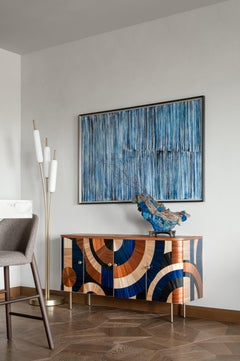 Solomia Straw Marquetry Cabinet Art Deco Solid Wood Terracotta Blue Black Inlay