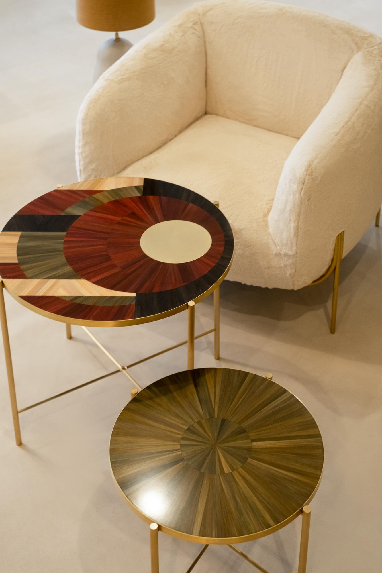 Solomia Straw Marquetry Coffee Tables Set Red Wine Olive Black  by RUDA Studio In New Condition For Sale In Warsaw, PL
