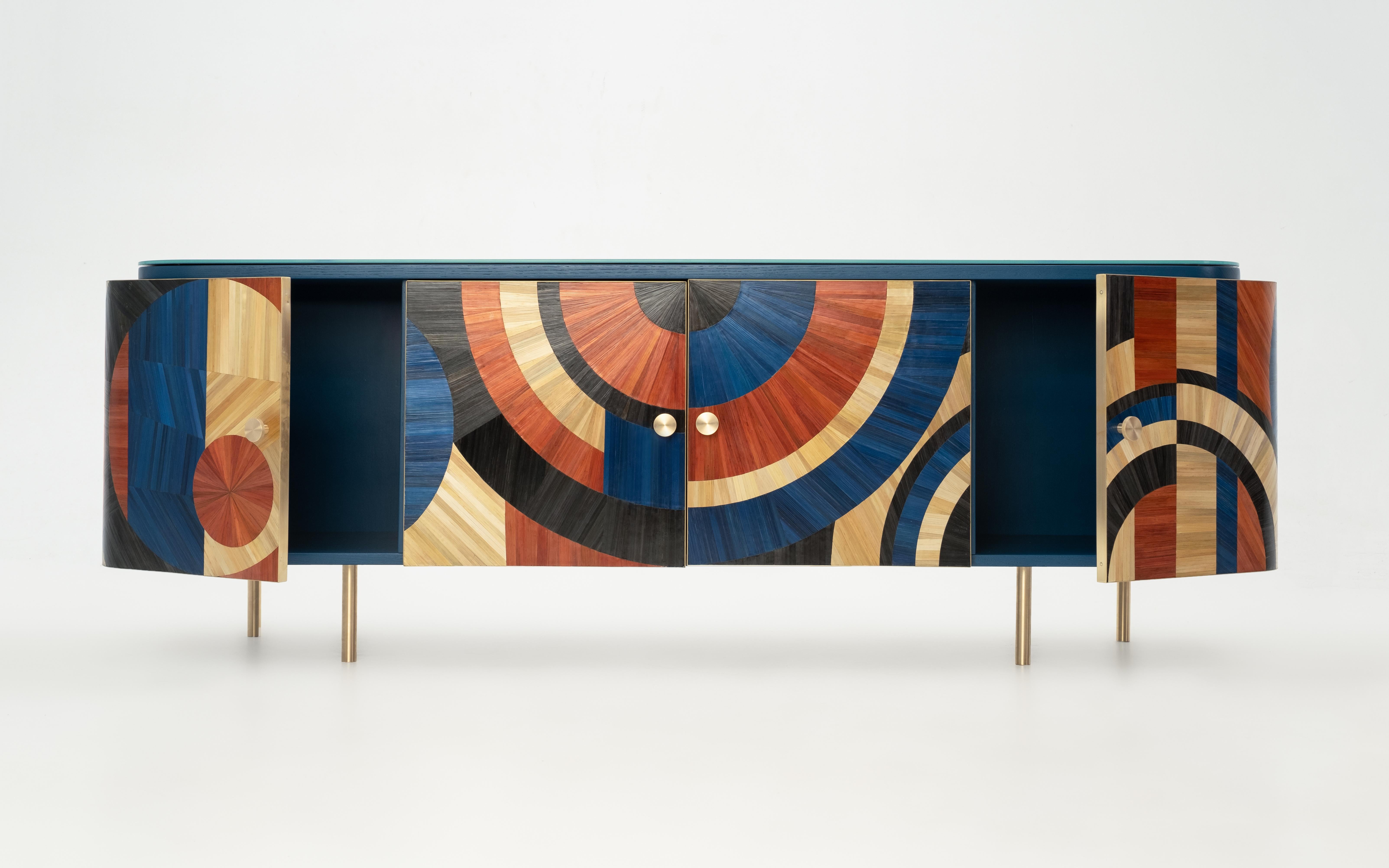 Solomia Cabinet in Straw Marquetry Inlay Modern Collectible Art Deco Credenza In New Condition For Sale In Warsaw, PL