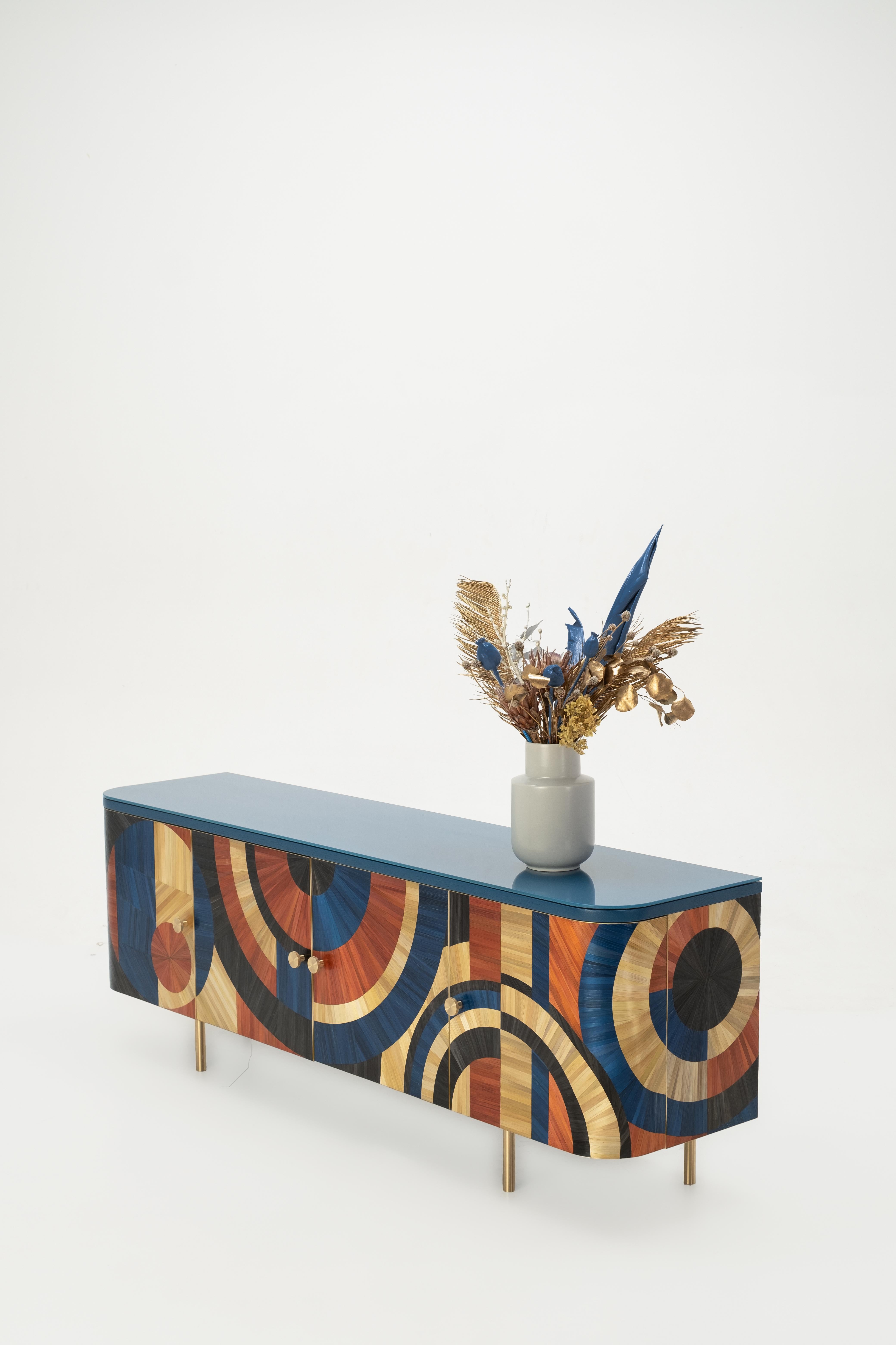 Solomia Cabinet Straw Marquetry Inlay Modern Collectible Art Deco Credenza RUDA For Sale 1