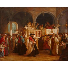 Antique Oil Painting of Torah Procession after Solomon Alexander Hart
