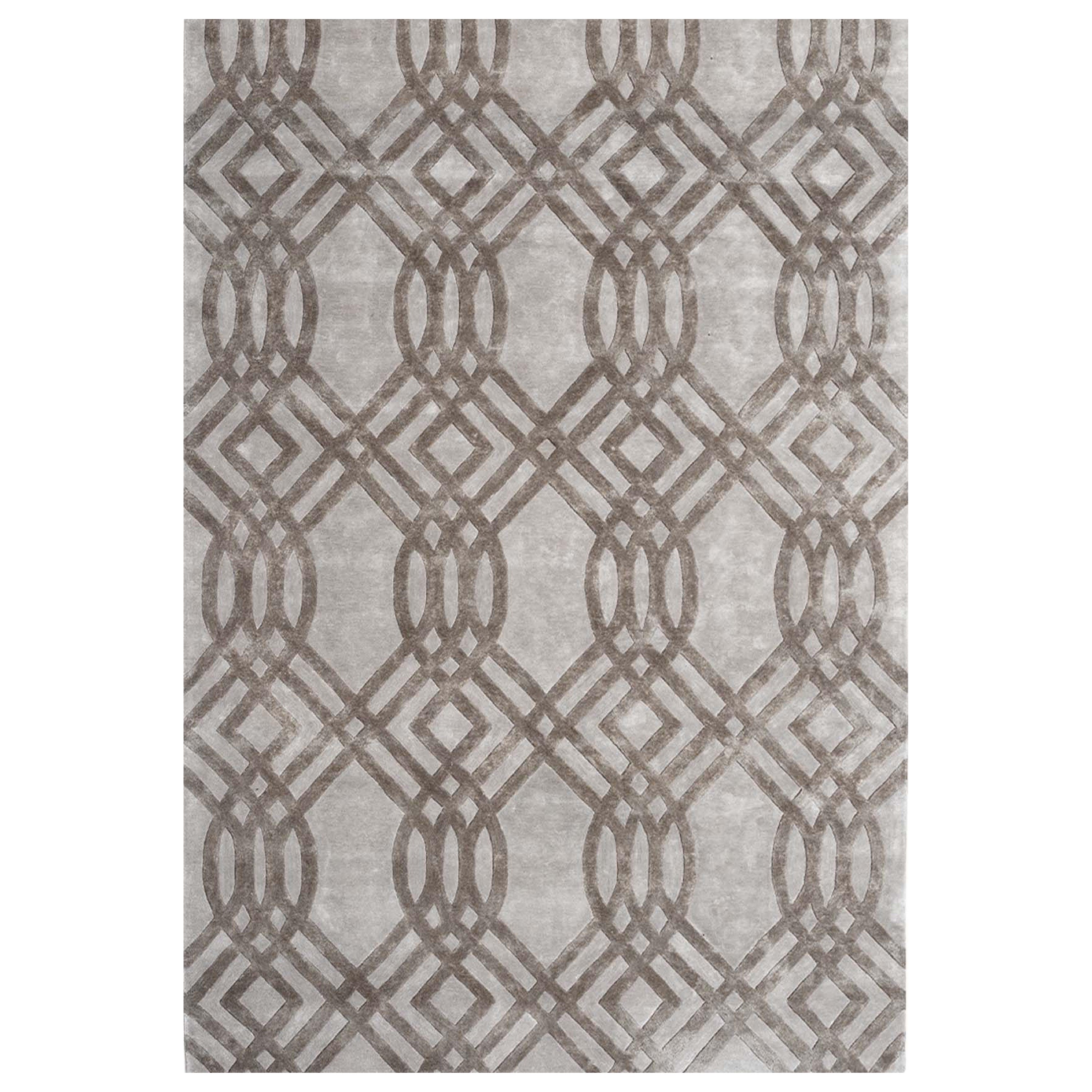 Tappeto in seta geometrico moderno e trapuntato a mano A. Solomon in Taupe Color By Hands