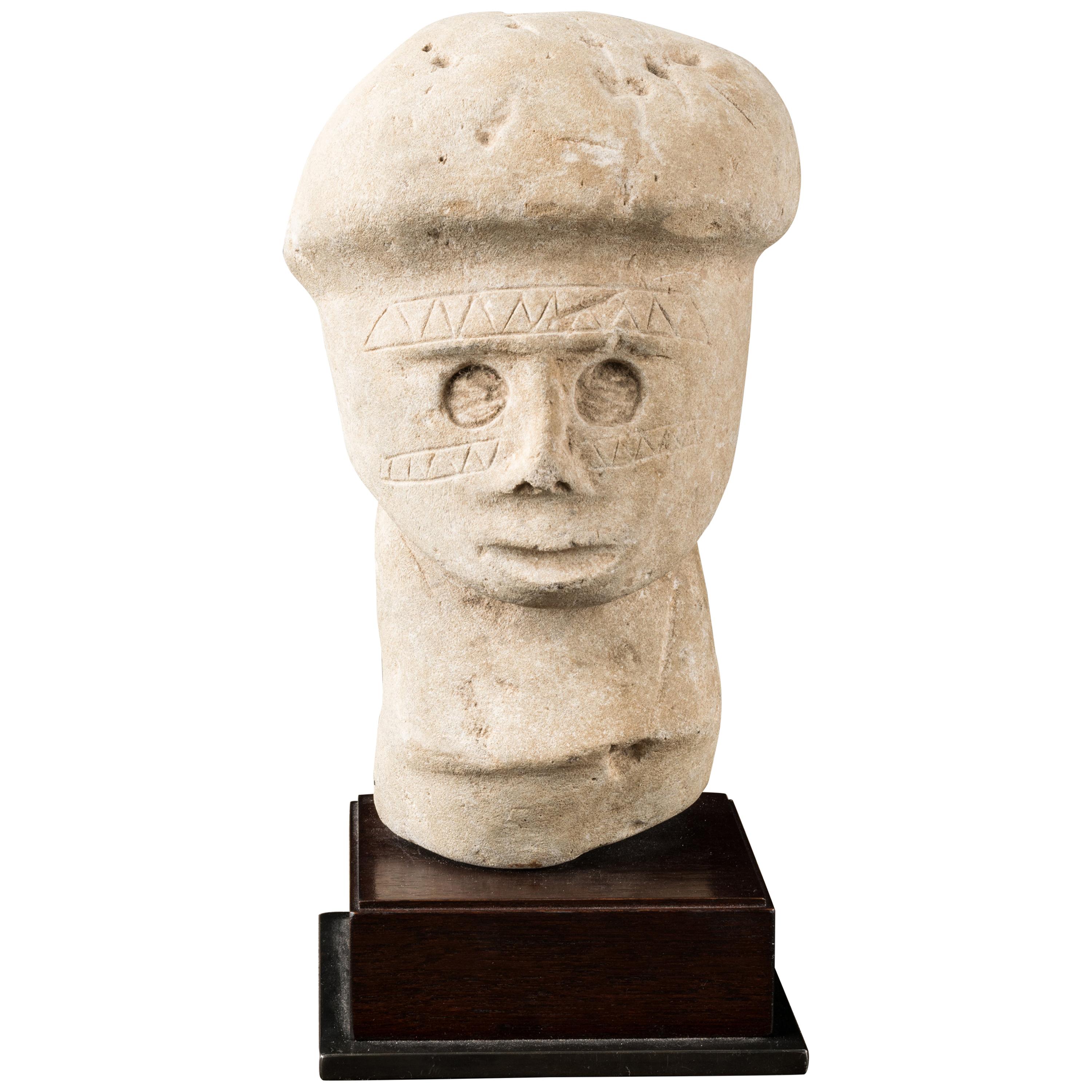 Solomon Islands Coral Stone Ancestor's Carved Head For Sale