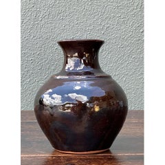 Solomon Signed Brown Ceramic Vase
