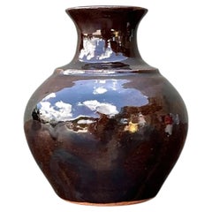 Solomon Signed Brown Ceramic Vase