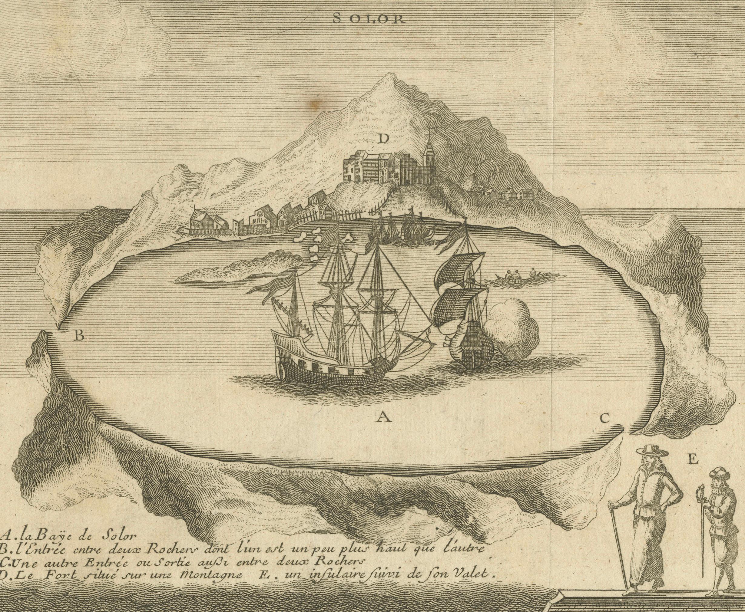 Solor Island View, Indonesian Harbor Engraving, French Voyage Plate c.1700