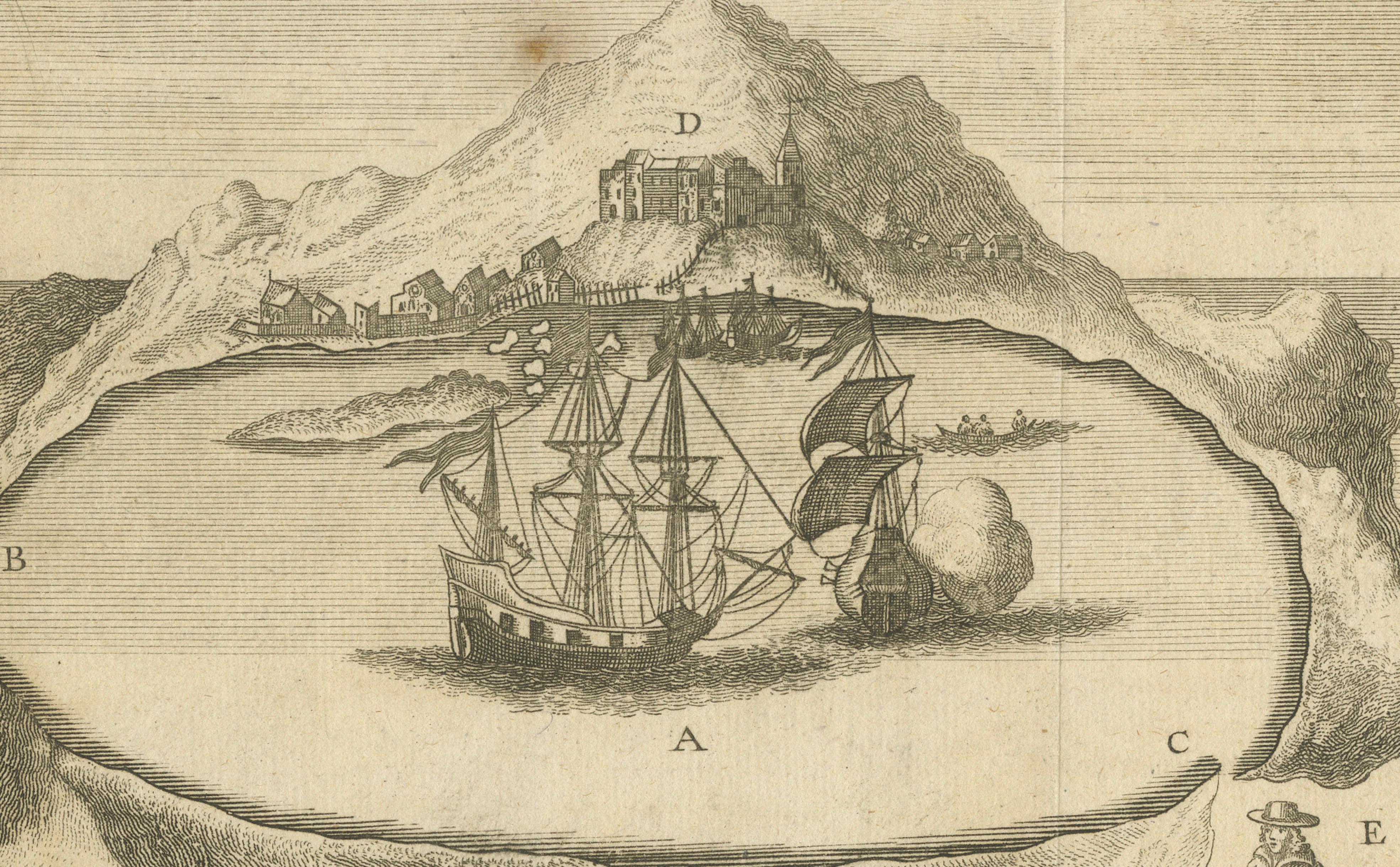 Solor Island View, Indonesian Harbor Engraving, French Voyage Plate c.1700