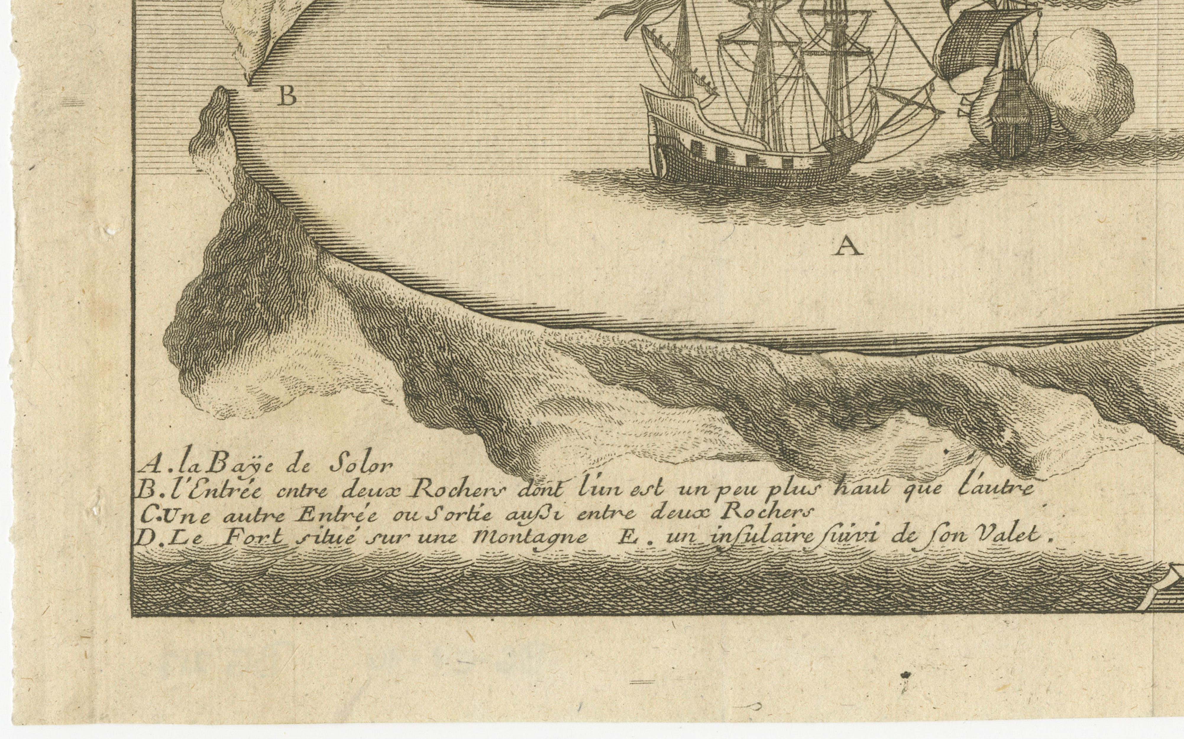 Solor Island View, Indonesian Harbor Engraving, French Voyage Plate c.1700