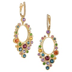 Boucles d'oreilles 14ky avec pierres précieuses multicolores et diamants récompensés