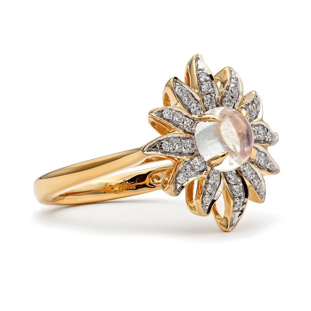 Contemporary Solstice Diamond and Moonstone Ring, 18 Karat Yellow Gold