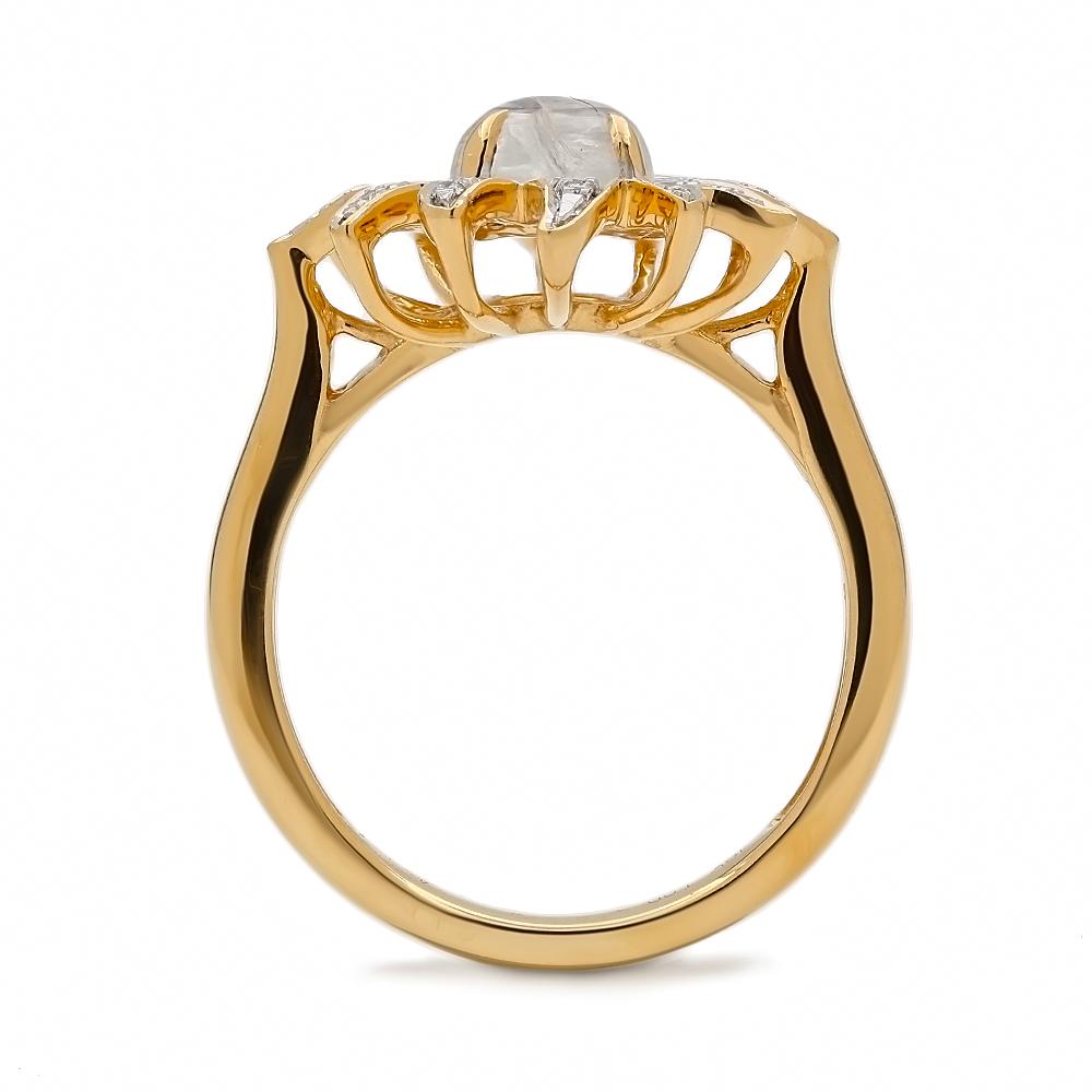 Cabochon Solstice Diamond and Moonstone Ring, 18 Karat Yellow Gold