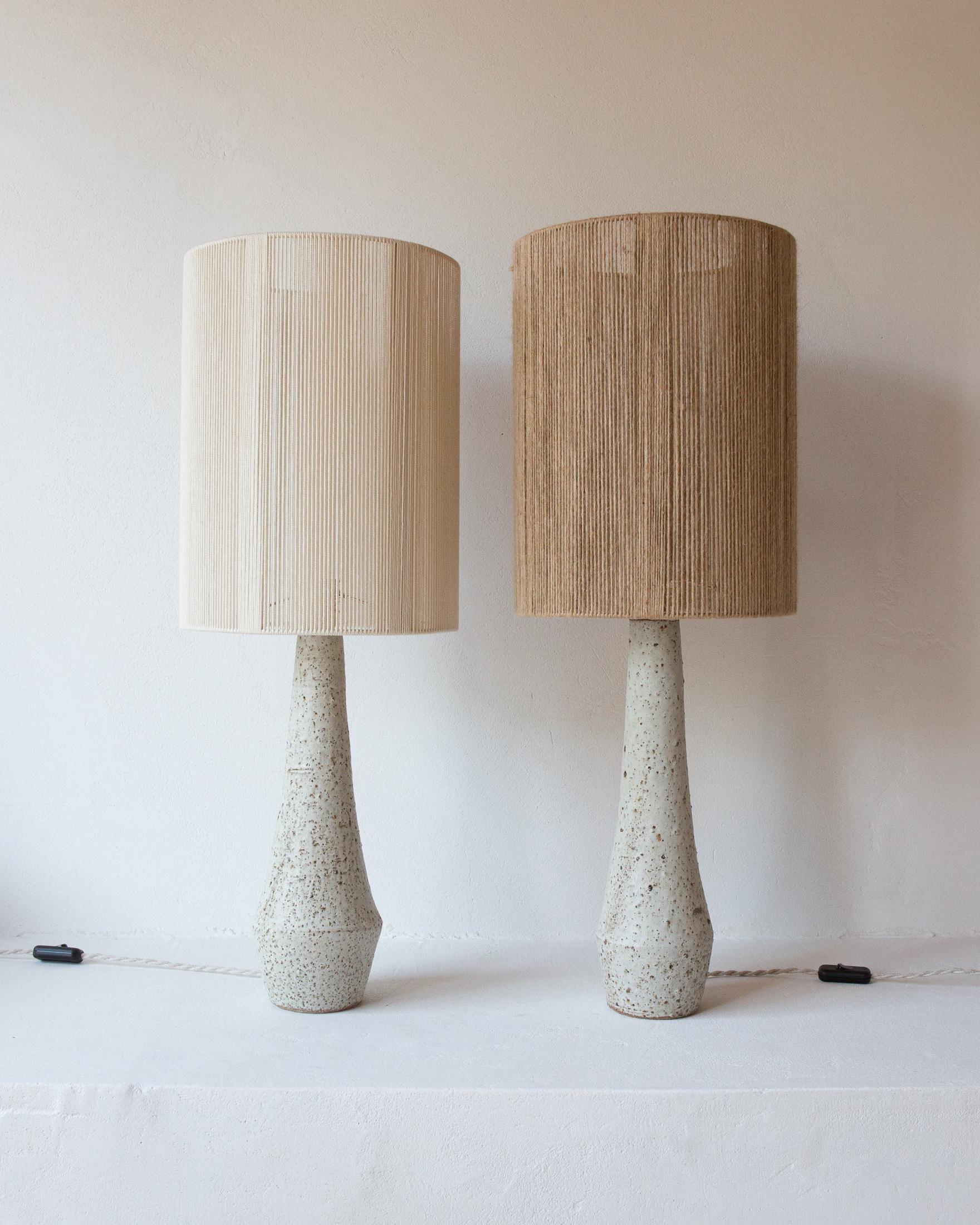 French Solstice Matt Speckled Grey Textured Ceramic Table Lamp by Grès Éditions For Sale