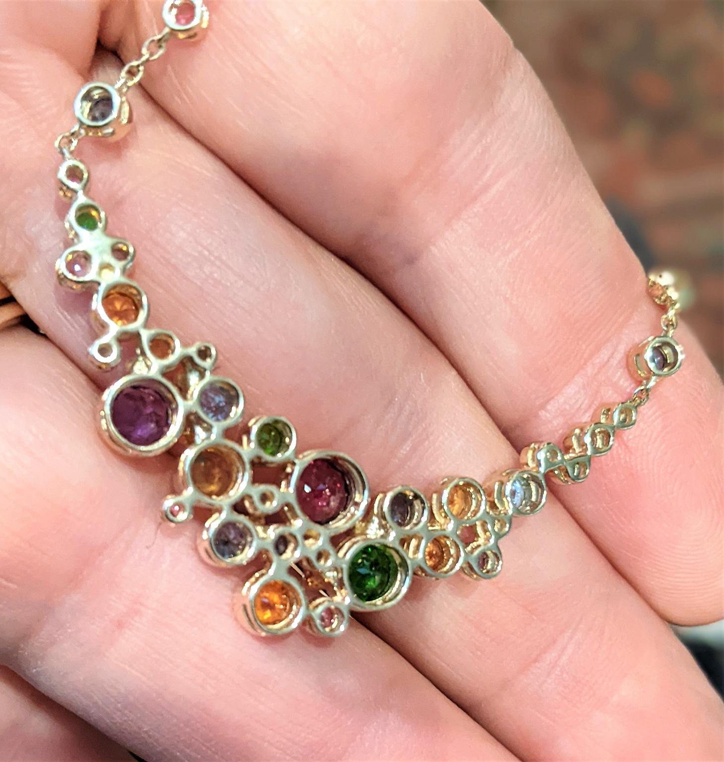 Contemporary Solstice, Multi Color Gemstone Necklace in 18ky