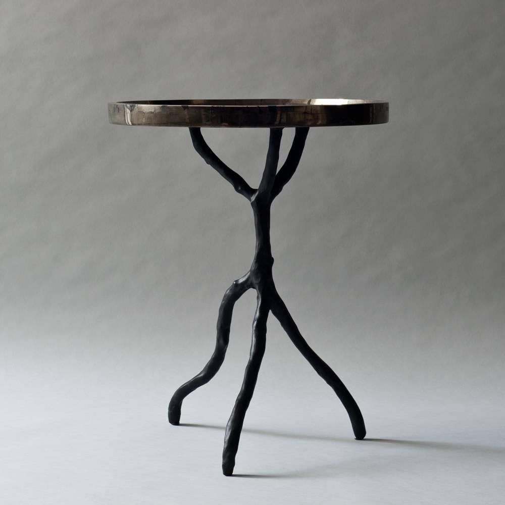 Organic Modern Solstice Side Table by DeMuro Das in Golden Pyrite with Black Resin Base For Sale
