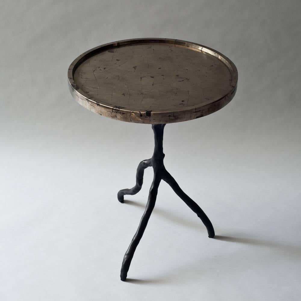 Indian Solstice Side Table by DeMuro Das in Golden Pyrite with Black Resin Base For Sale