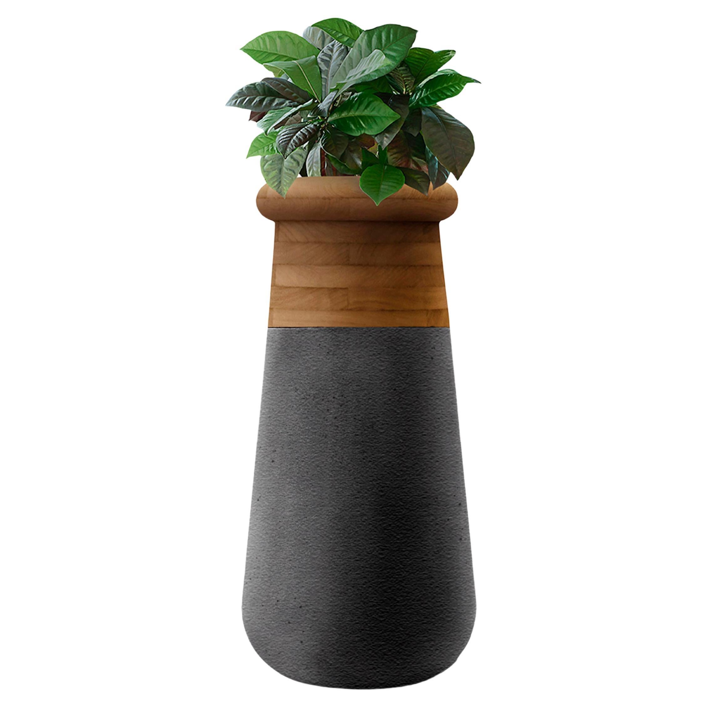 Jardinière Soma Slim Oiled Wood and Black Stone de Indigenus