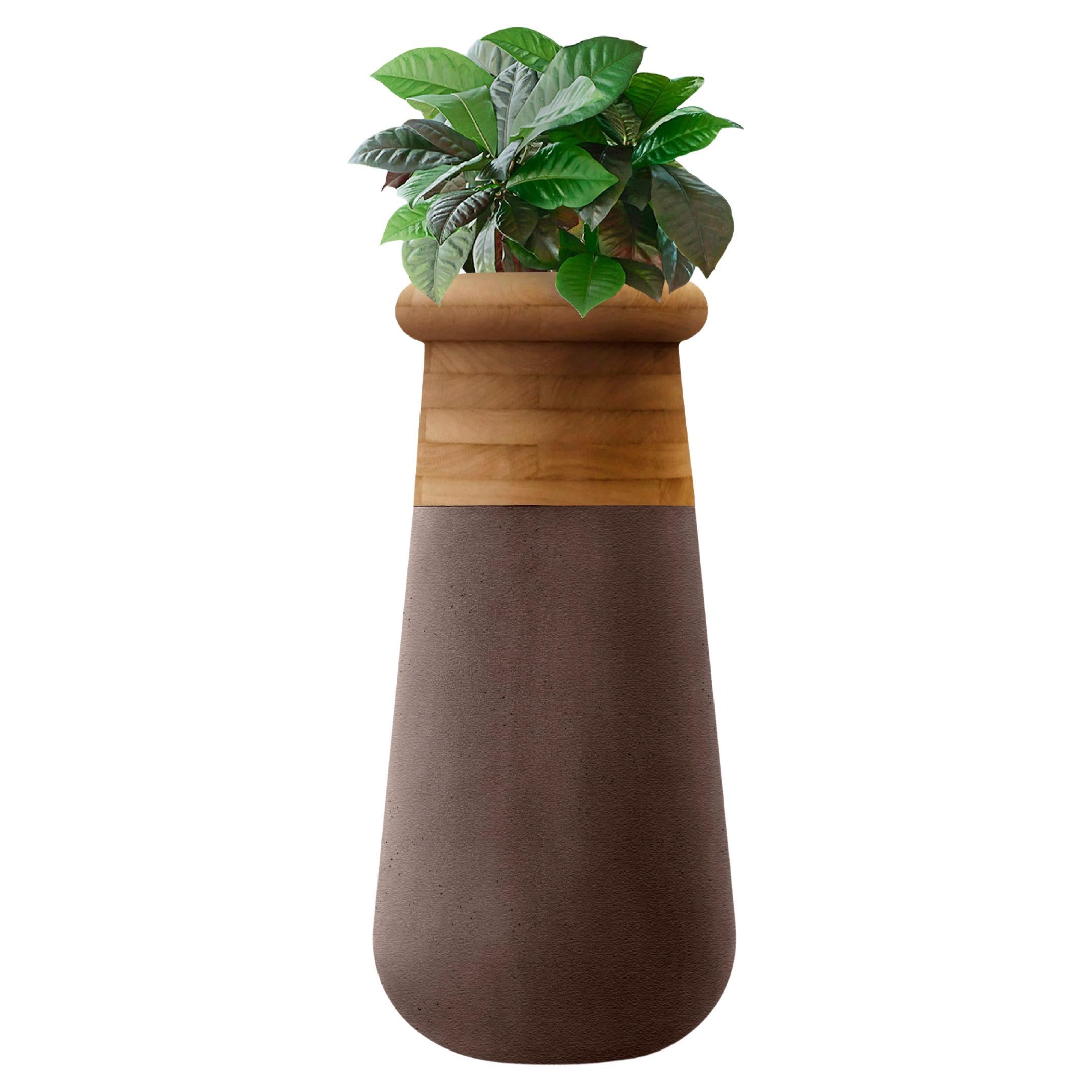 Jardinera de madera aceitada y piedra marrón Soma Slim de Indigenus