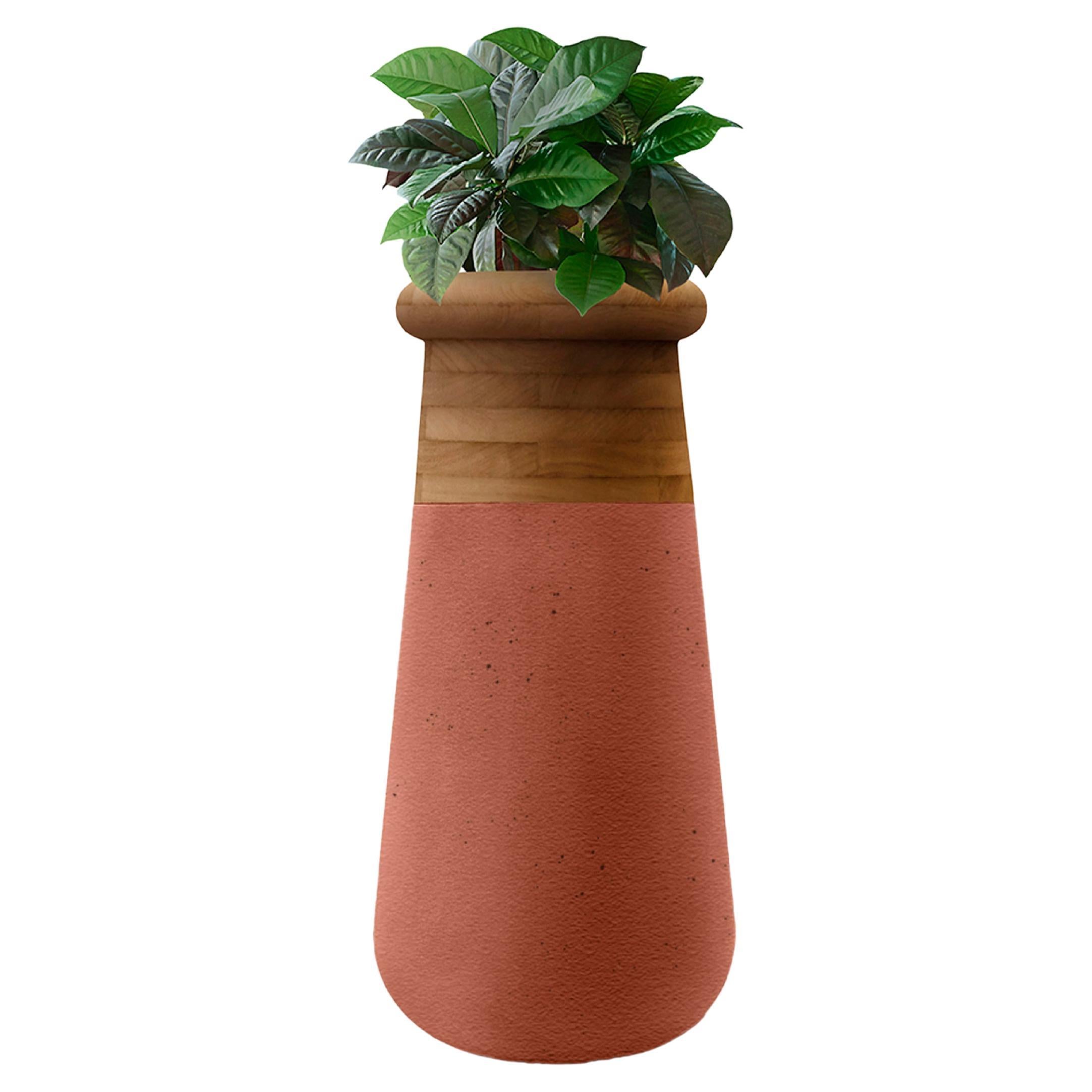 Jardinera de madera aceitada y piedra de terracota Soma Slim de Indigenus