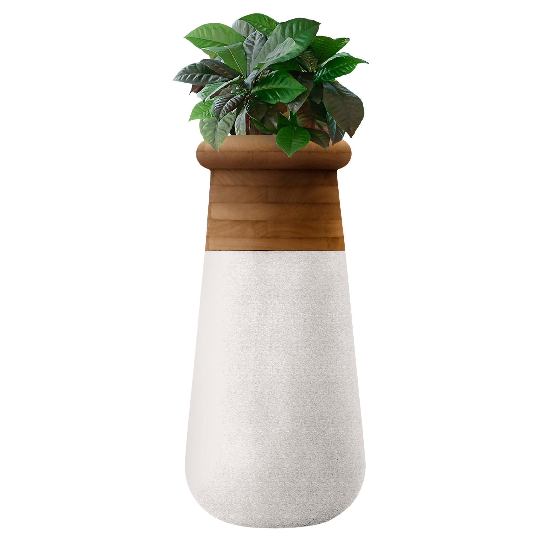Jardinière Soma Slim Oiled Wood And White Stone de Indigenus