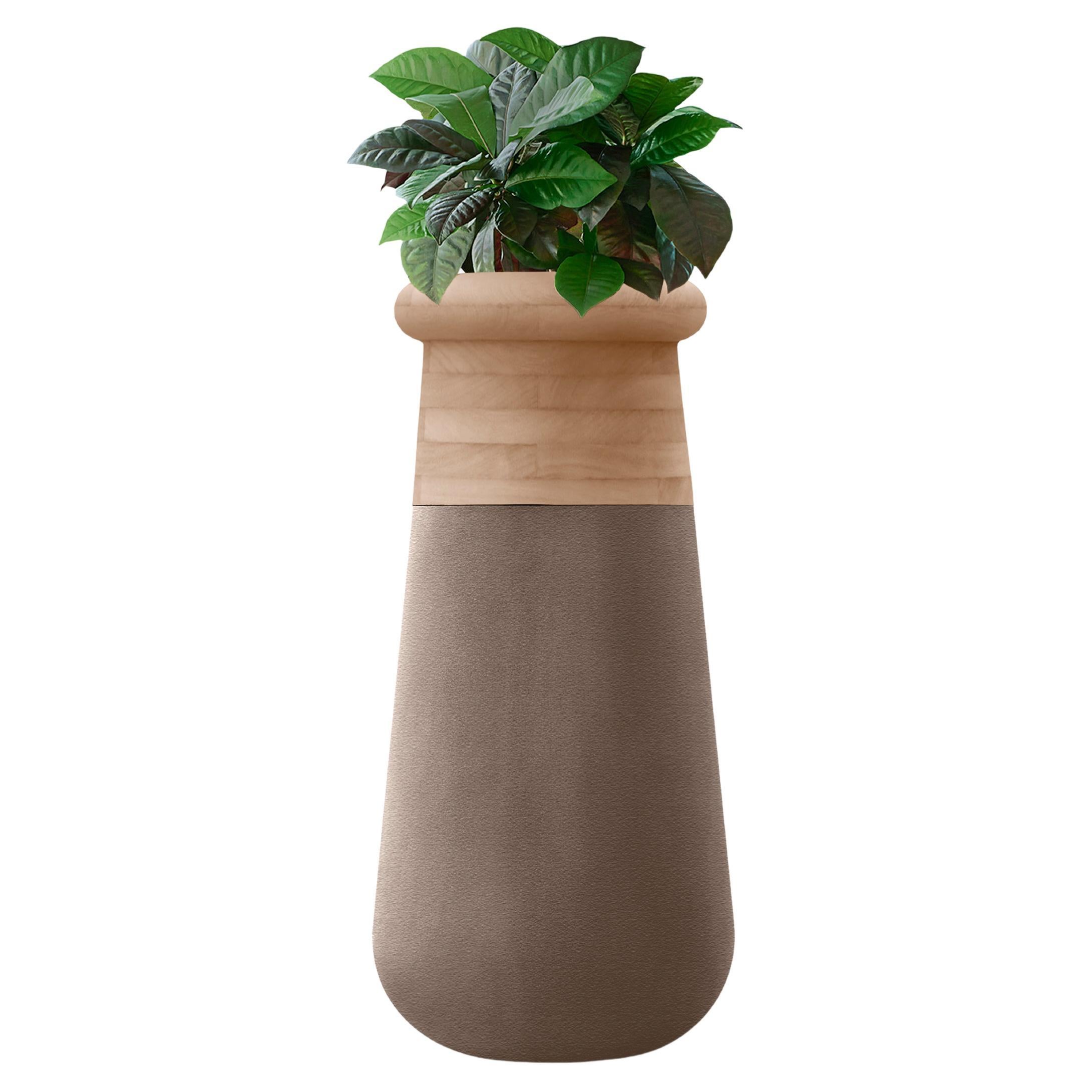 Soma Slim XS Natural Wood And Brown Stone Planter by Indigenus For Sale