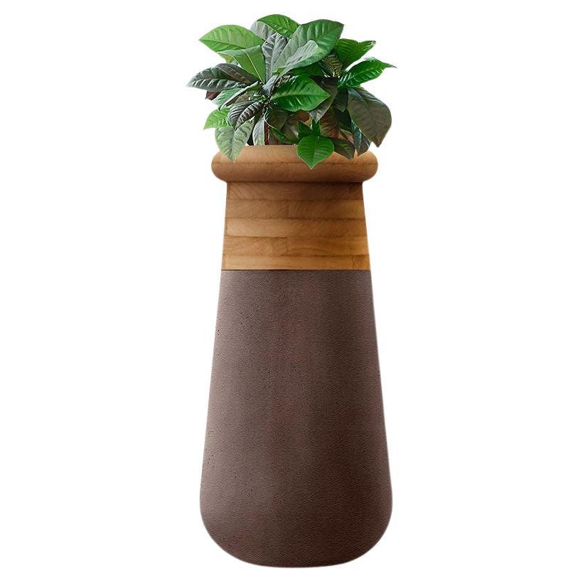 Soma Slim XS Oiled Wood And Brown Stone Planter by Indigenus