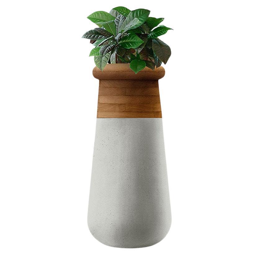Jardinière Soma Slim XS en bois huilé et pierre grise d'indigenus