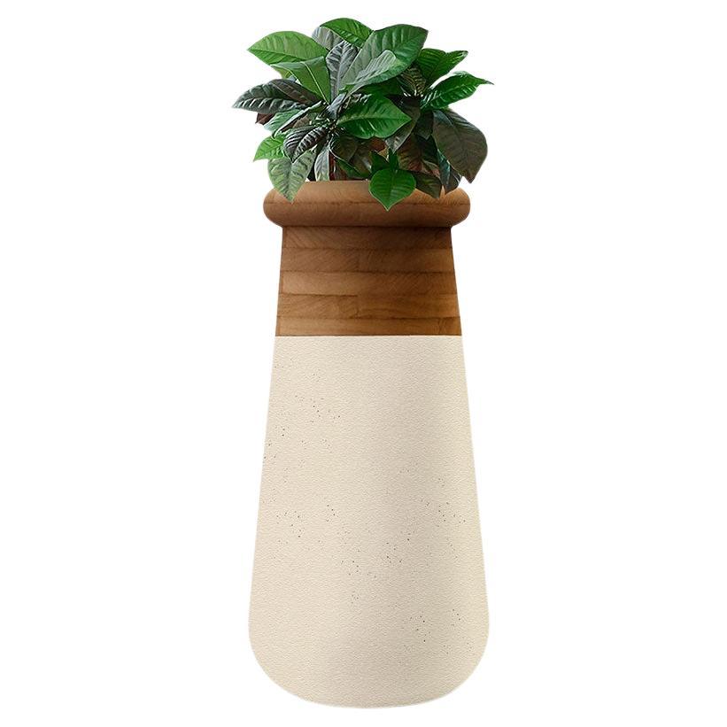 Jardinière Soma Slim XS en bois huilé et pierre de grès par Indigenus