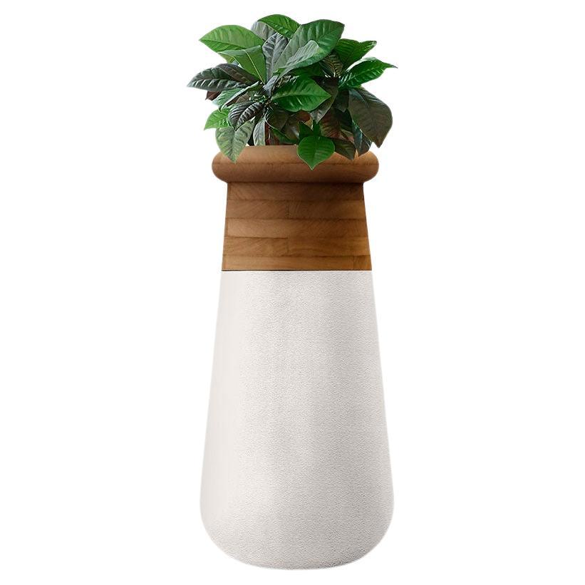 Jardinière Soma Slim XS en bois huilé et pierre blanche d'Ingénus en vente