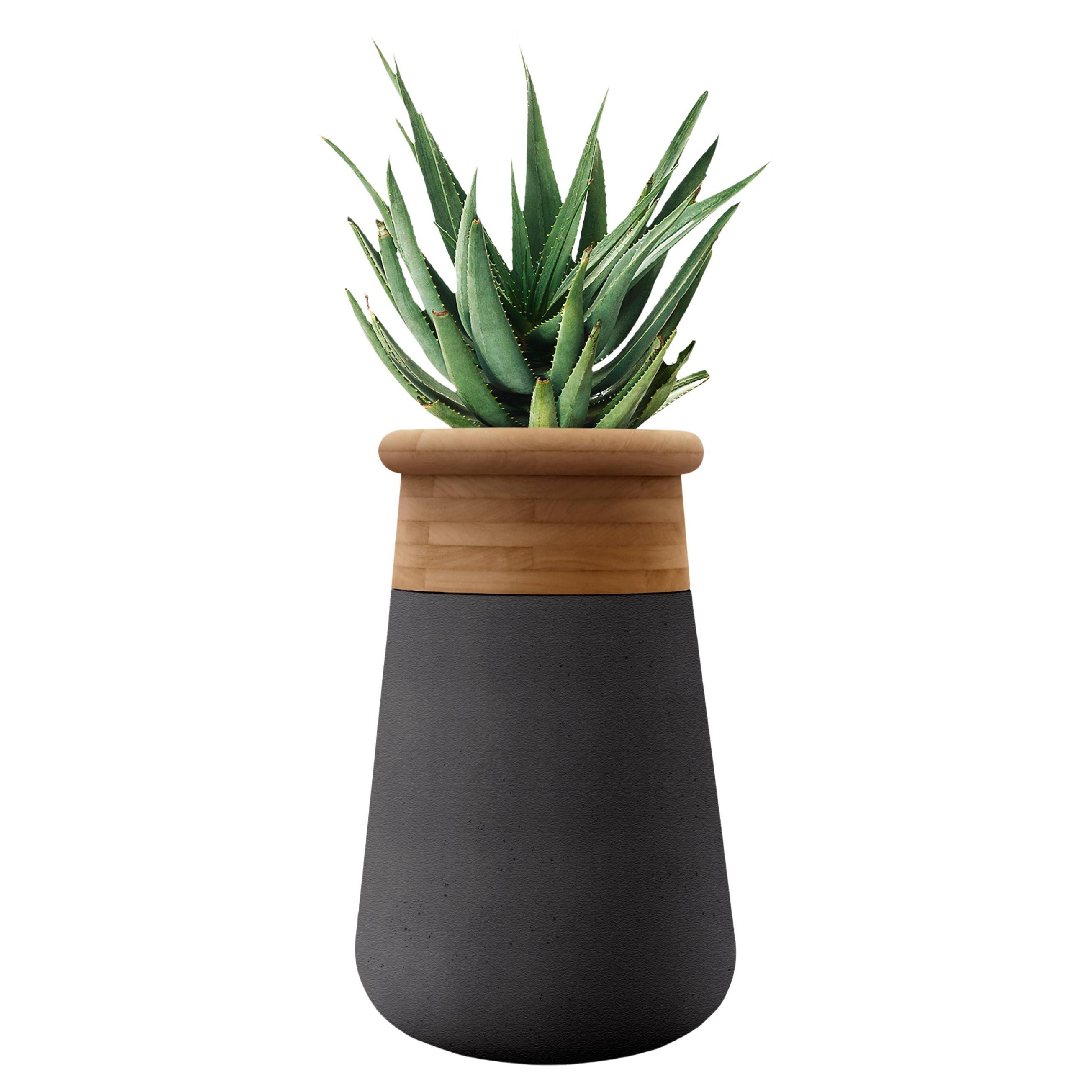 Grande jardinière Soma en bois huilé et pierre noire d'Ingénus