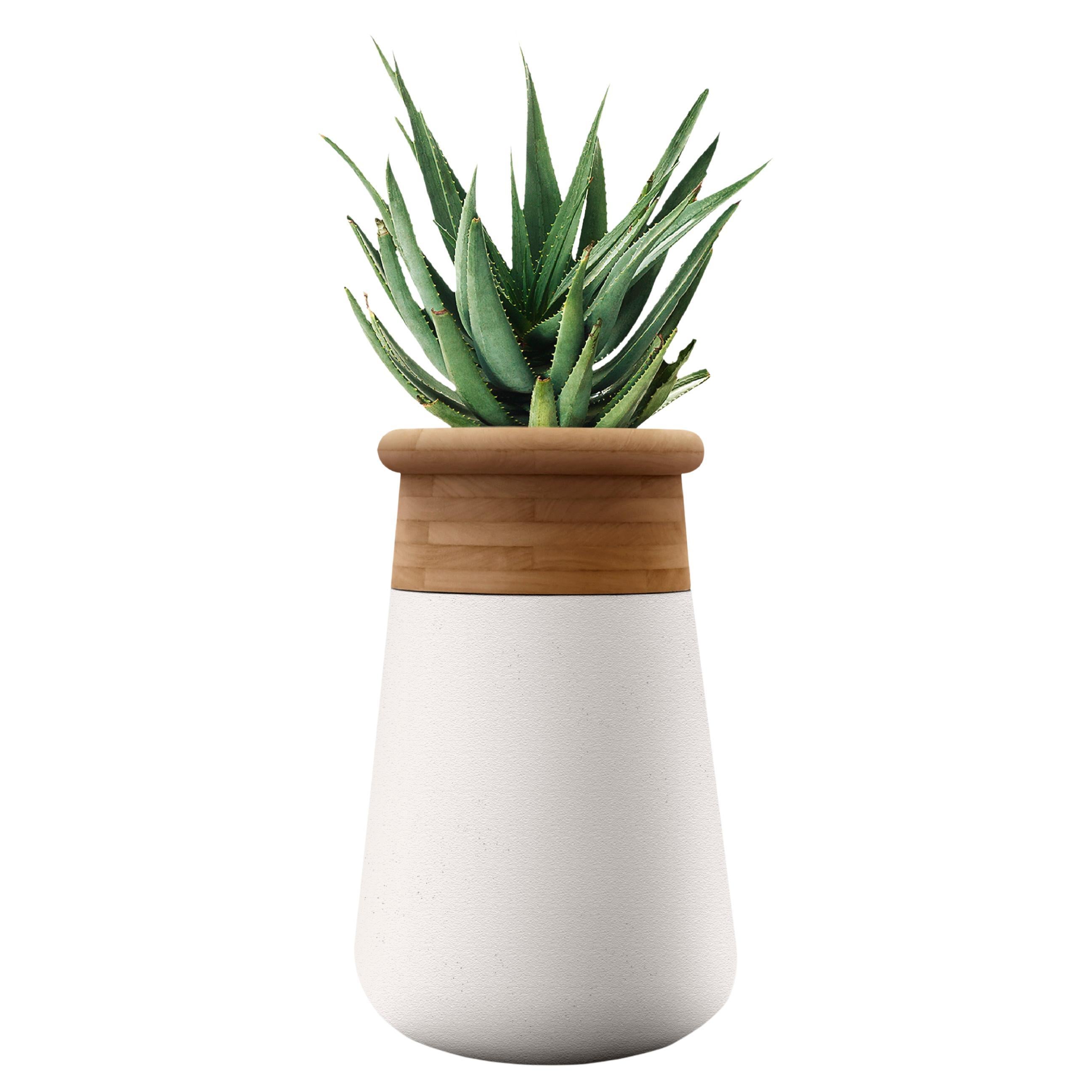 Jardinera alta de madera aceitada y piedra blanca Soma de Indigenus